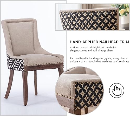 Miniatura 4 de Sillas de Comedor - Juego de 4 sillas de comedor modernas, tapizadas de tela con respaldo alto con ribete de cabeza de clavo y patas curvas de 07 -