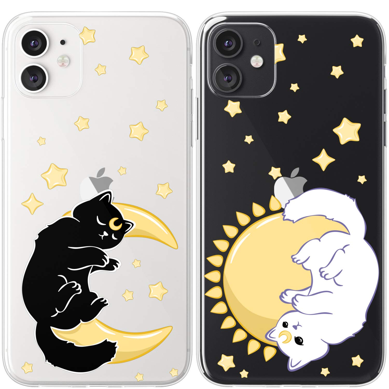 Mertak Matching Cases Compatible with iPhone 16 15 Pro Max 14 Plus 13 12 Mini 11 SE XS S25 S24 Cute Couple Stars Protective Cats Slim Silicone Girlfriend Celestial Moon Sun Luna Cover