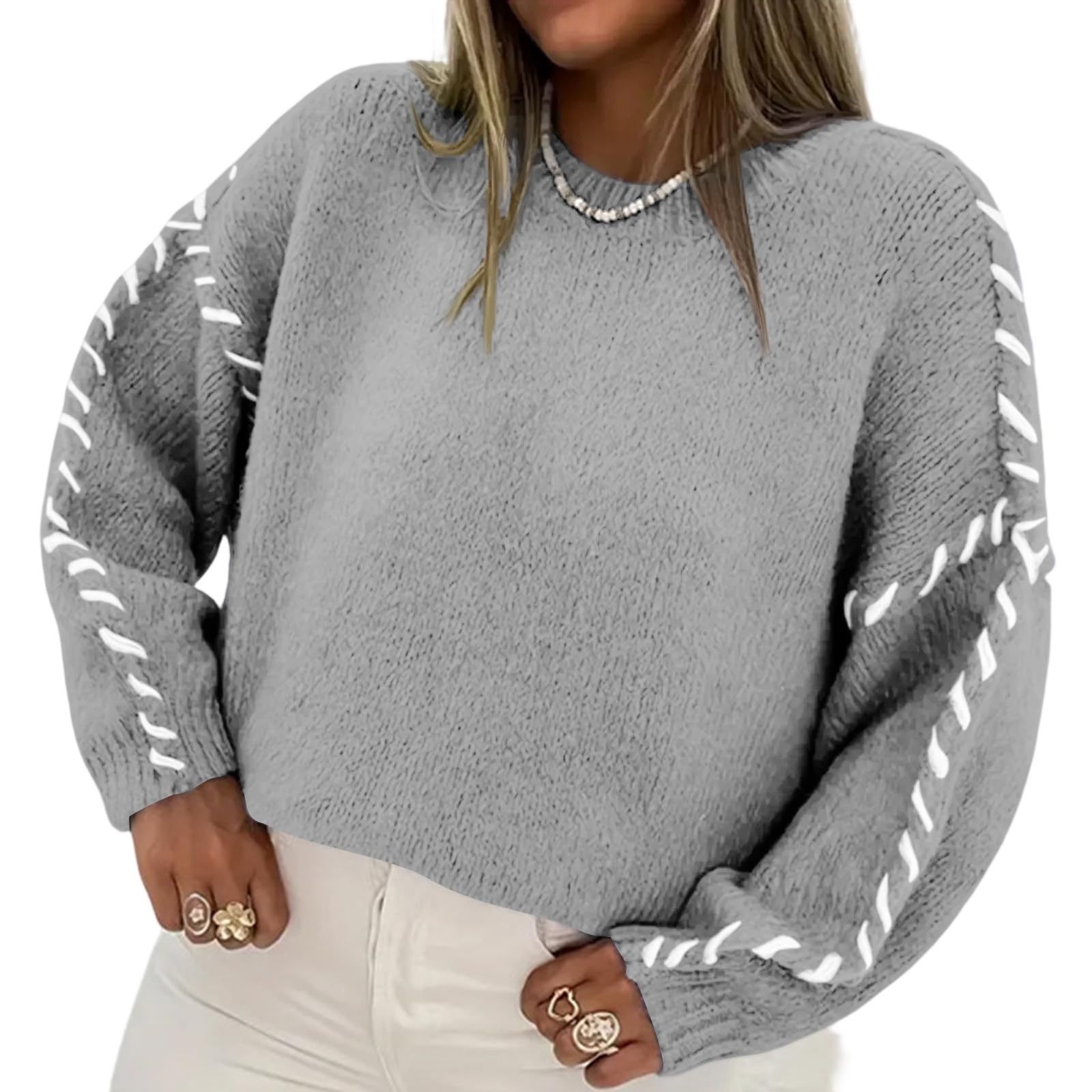 Womens Long Sleeve Casual Loose Knited Pullover Lightweight 2025 Fashion Sweater Comfortable Plus Size Warm Tops