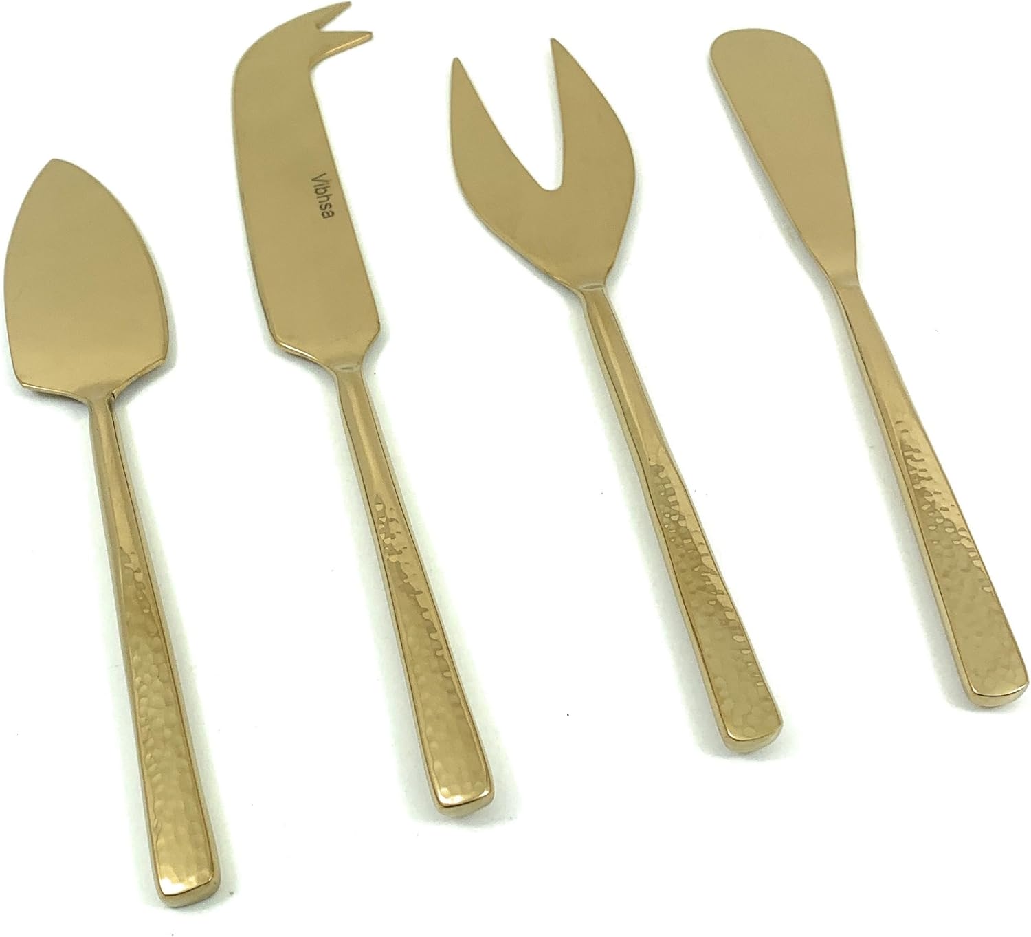 Golden Hammered Stainless Steel Cheese Knife Set with 4 Pieces