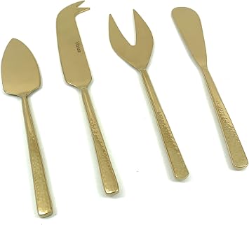 Golden Hammered Stainless Steel Cheese Knife Set with 4 Pieces