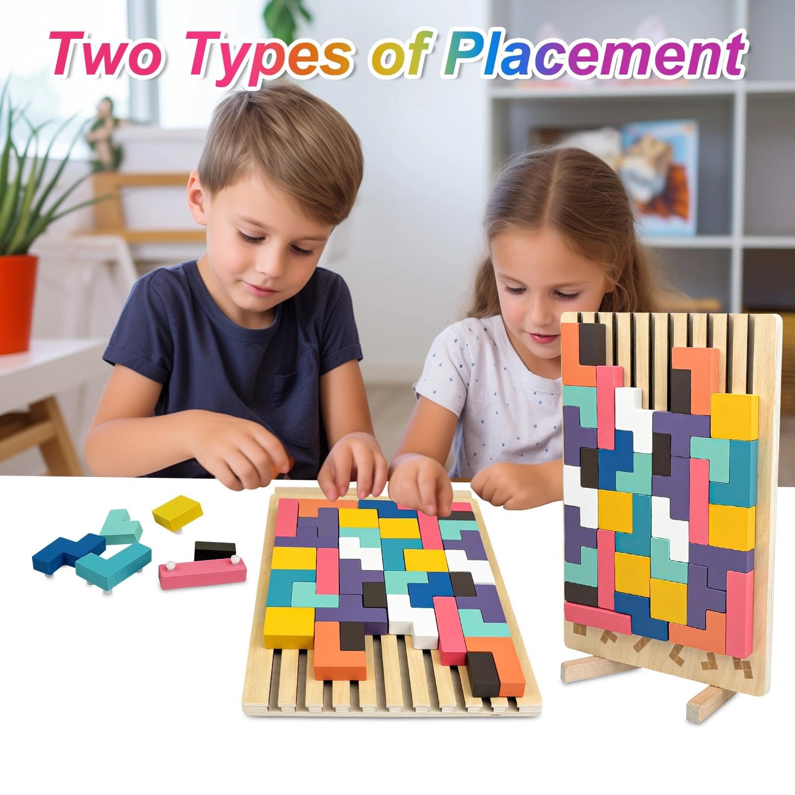 Rompecabezas Niños con 10 Tarjetas, Rompecabezas Madera, Juguete Educativo en 3D, 3D Juguete Educativo Montessori para Niños, Juegos Montessori, Tetris Juegos Montessori para Partir de 3 Años