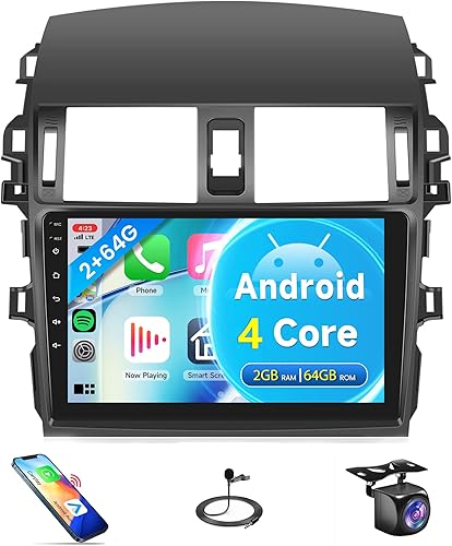 Radio de coche 2G+64G para Toyota Corolla 2009-2013, Android Car Stereo Wireless Carplay, Rimoody 9 pulgadas pantalla táctil para Corolla Android