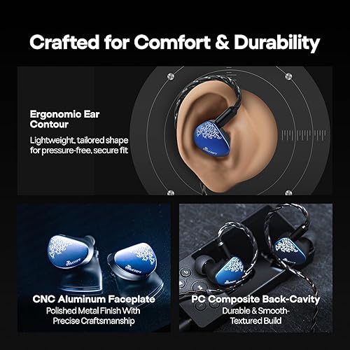 Miniatura 5 de Linsoul Kiwi Ears Cadenza II - Monitor de oído de titanio de 0.394 pulgadas, auriculares IEM con cable de alta fidelidad con KARS 2.0, equilibrio