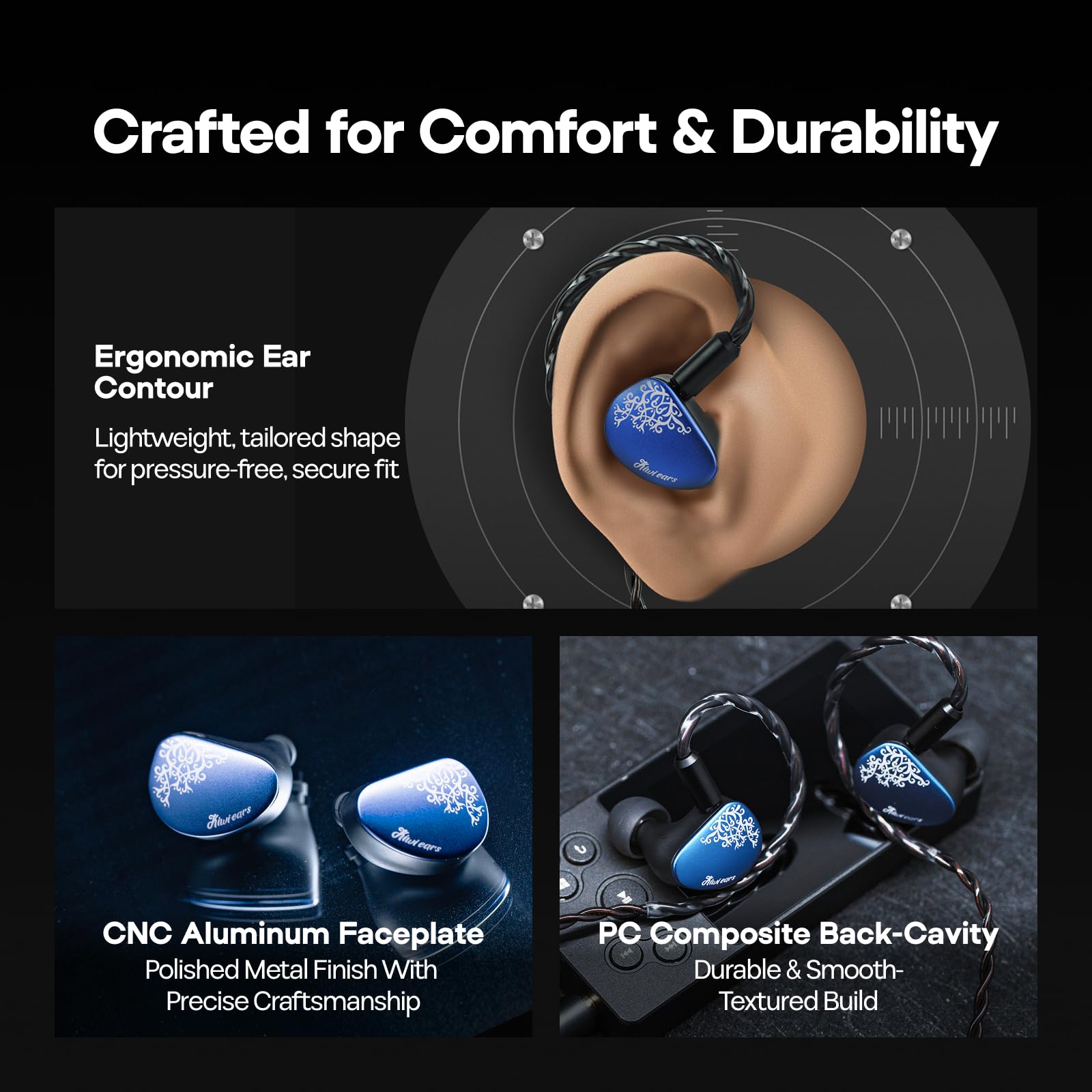 Linsoul Kiwi Ears Cadenza II 10 mm tytanowy przetwornik douszny, przewodowe słuchawki douszne HiFi z KARS 2.0, precyzyjna równowaga tonów, aluminiowa płytka czołowa CNC dla muzyków (Blue)