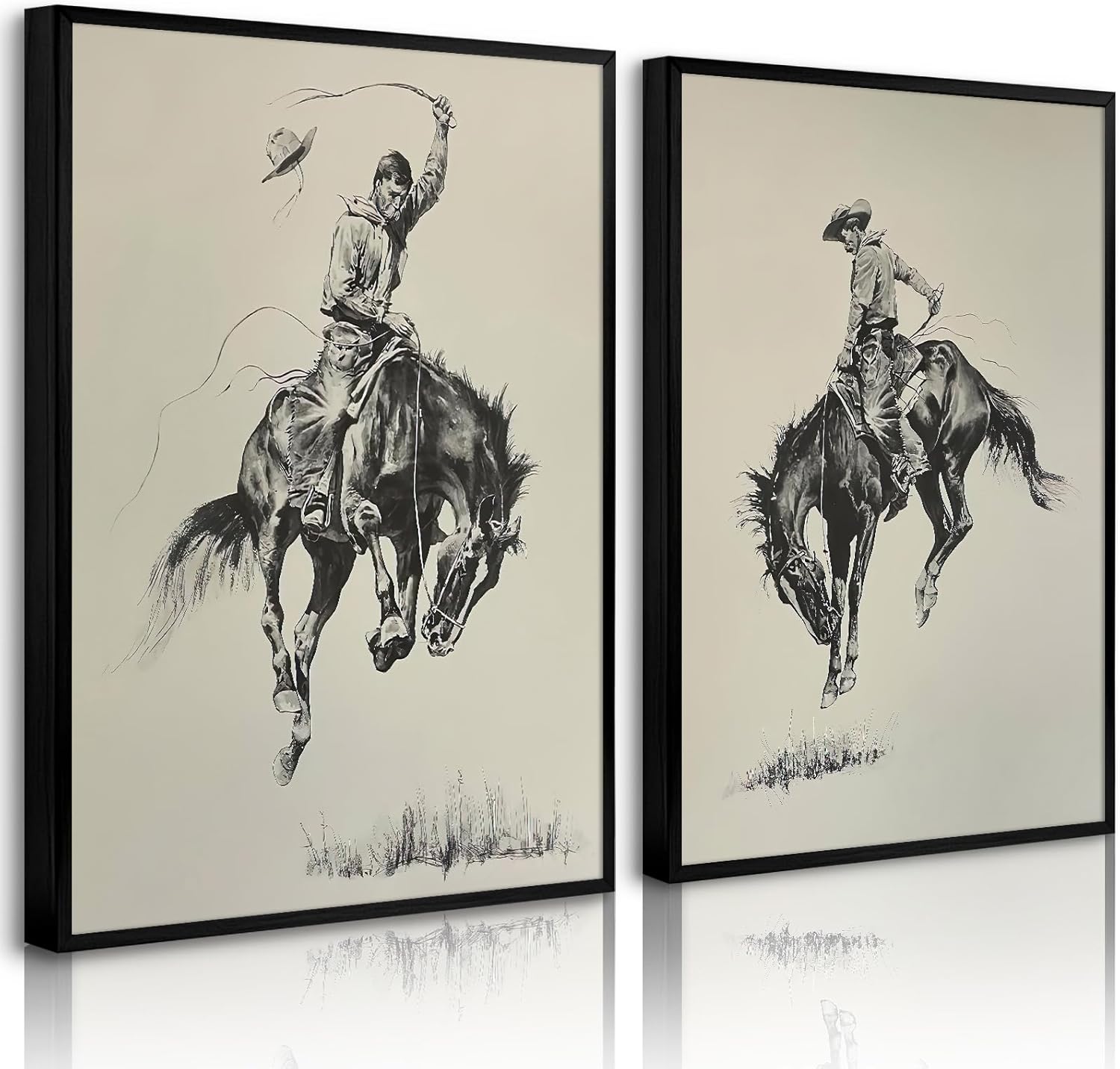 Western Cowboy Wall Art Decor Vintage Farmhouse Prints Western Cowboy Canvas Poster Retro Southwestern Wall Art Antique West Pictures Vintage Painting for Bathroom Bedroom 24x36x2 Inch Ready to Hang
