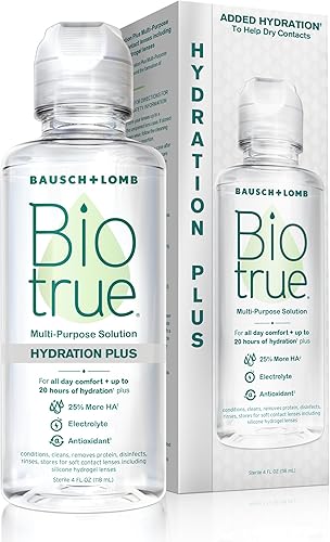 Biotrue Hydration Plus Solución de lentes de contacto, multiusos para lentes suaves, hidrata con hialuronano, limpia, limpia y desinfecta para
