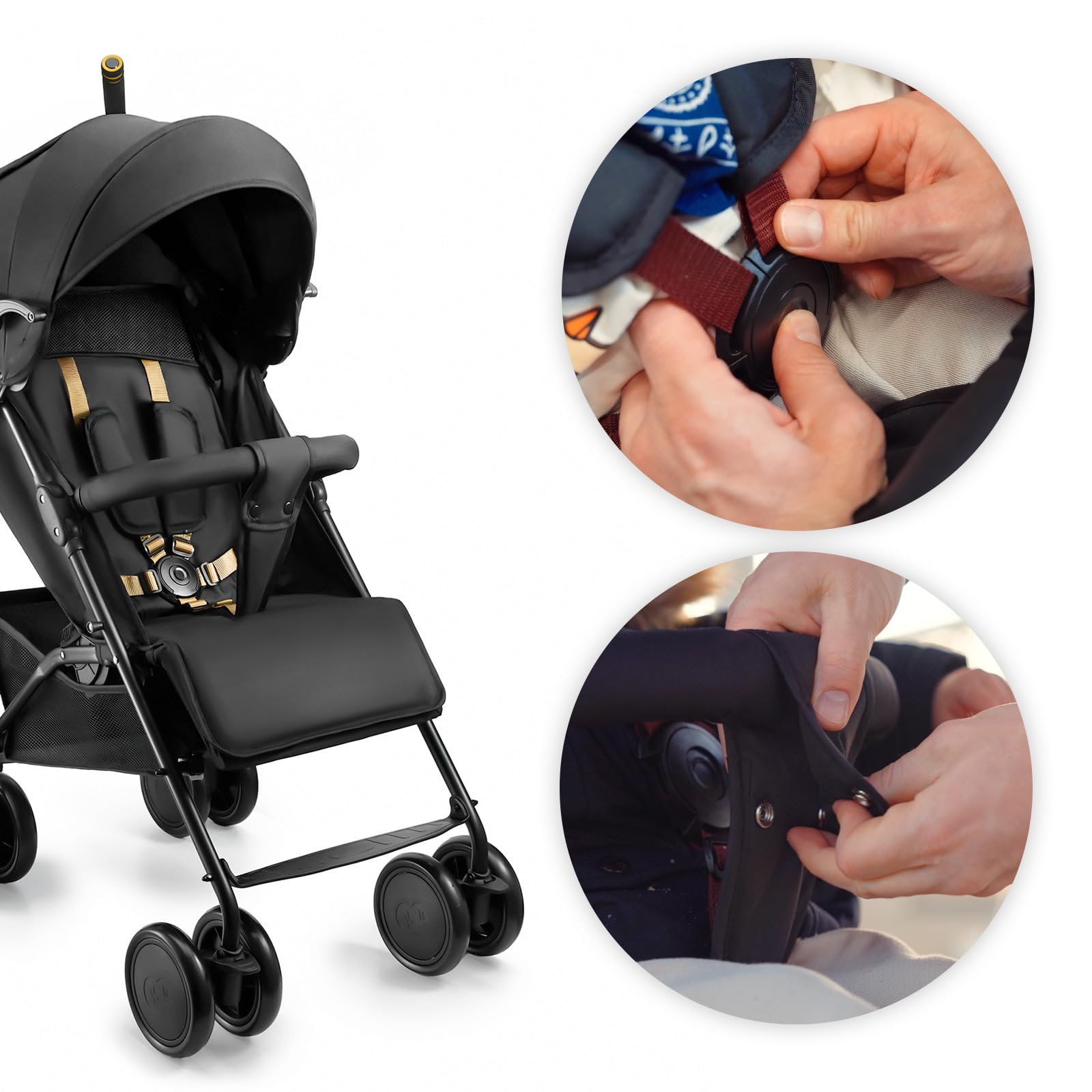 Kinderkraft silla de paseo SIESTA 2 hasta 22 kg, ligera, solo 7,9 kg, plegado tipo paraguas, posición tumbada, reposapiés ajustable, capota transpirable con malla y ventana peekaboo, compacta, Negro