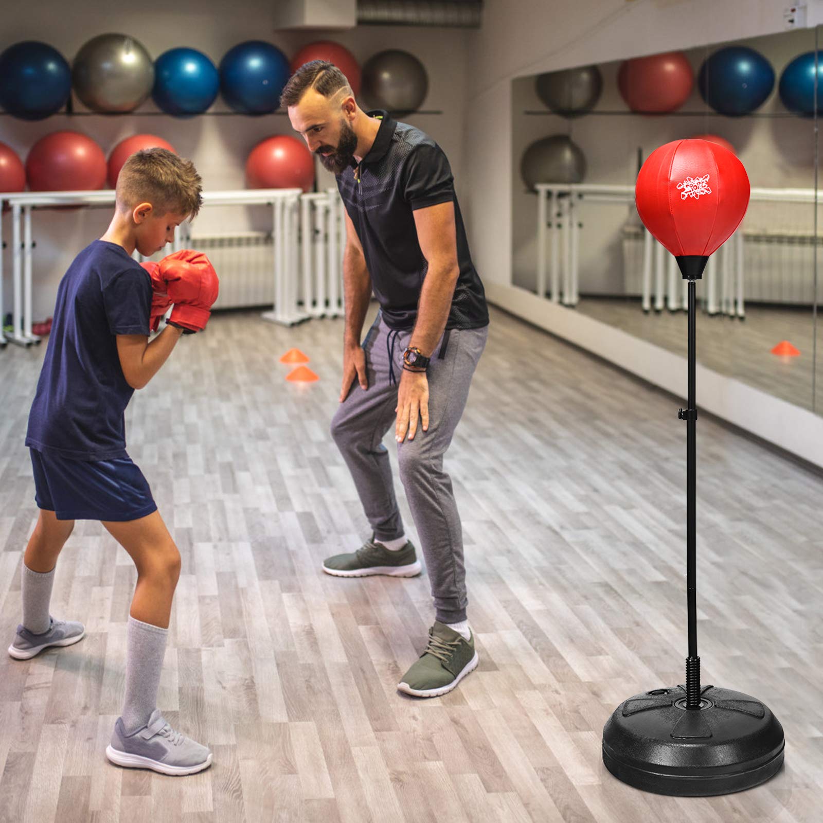 DREAMADE Boxsack Kinder mit Ständer, inkl. Boxhandschuhe & Handpumpe, Standboxsack Punchingball, Höhenverstellbar Boxsack Stehend für Kinder ab 8 Jahren