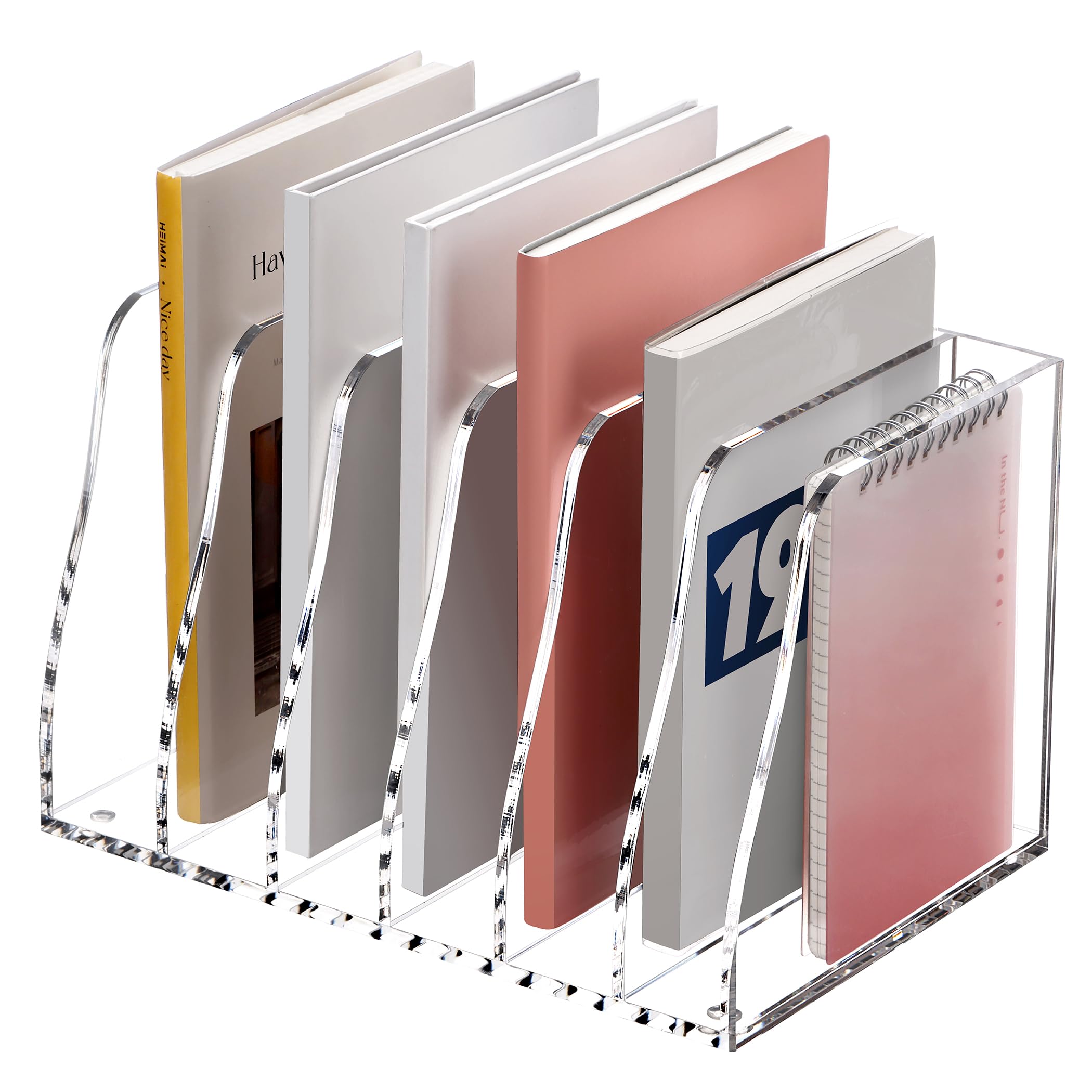 SANRUI Magazine File Holder for Desk Acrylic File Organiser with 6 Vertical Compartments, File Sorter Book Holder