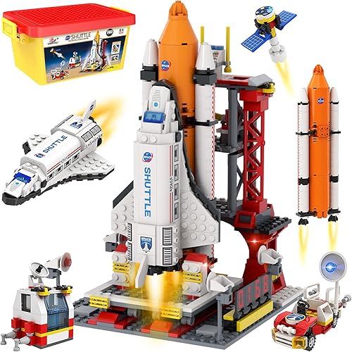 WishLife City Space Exploration Shuttle Toy - Juegos de bloques de construcción para niños de 6, 7, 8, 9, 10, 11, 12 años, Mars Rover, lanzador,