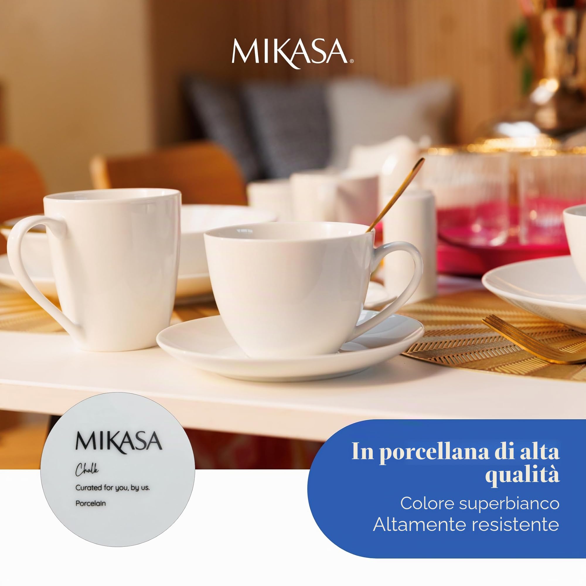 Mikasa Chalk Tazze di porcellana, Set di 4 tazze bianche 380 ml per tè e caffè