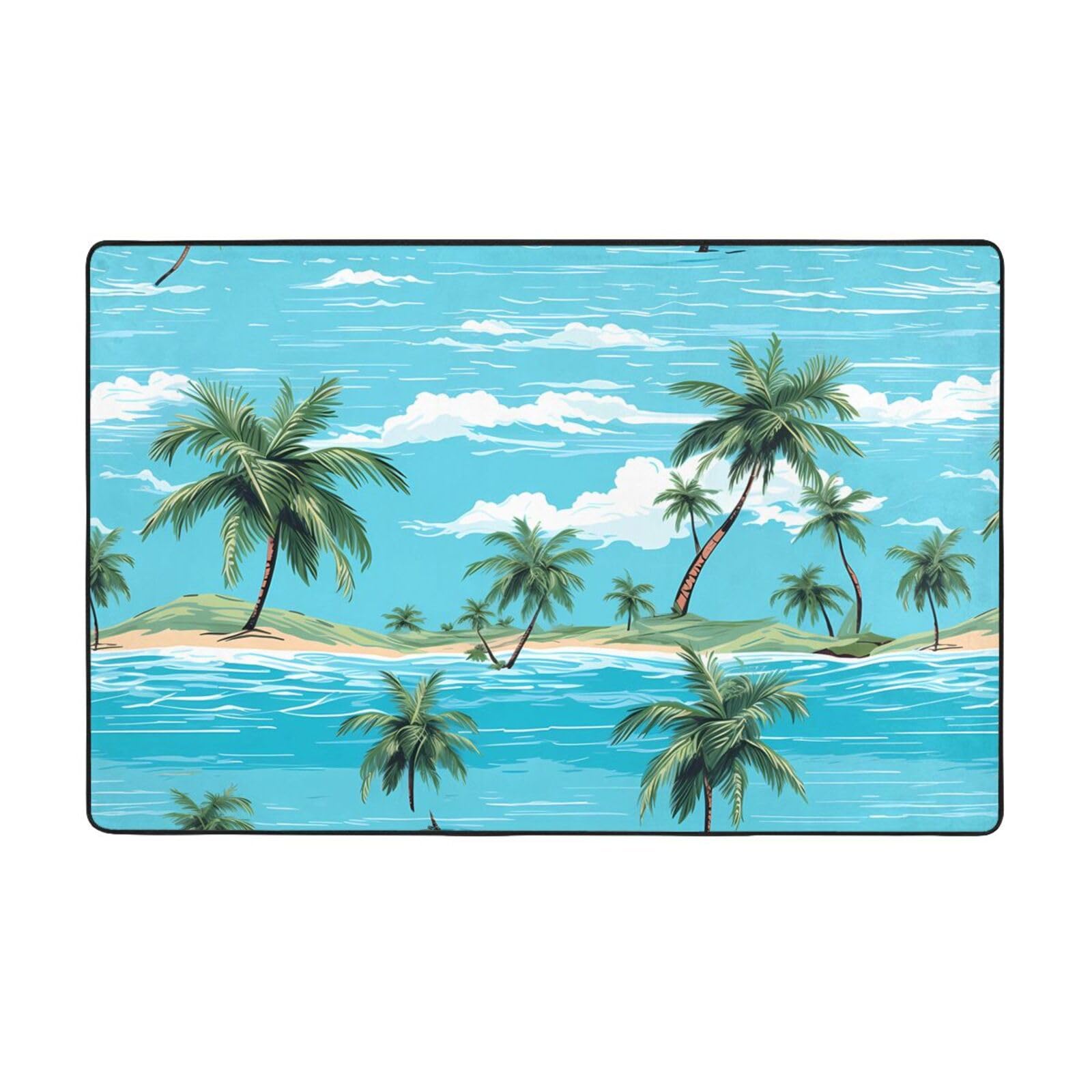 Tapis velours fin doux au toucher imprimé paysage paradisiaque