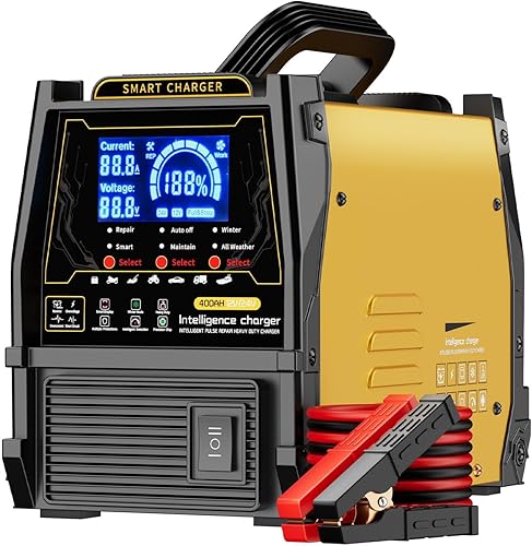 Cargador de batería de 12 V 24 V para automóvil, resistente, mantenedor de batería automático de 0-15 A, apagado automático, modo de reparación,