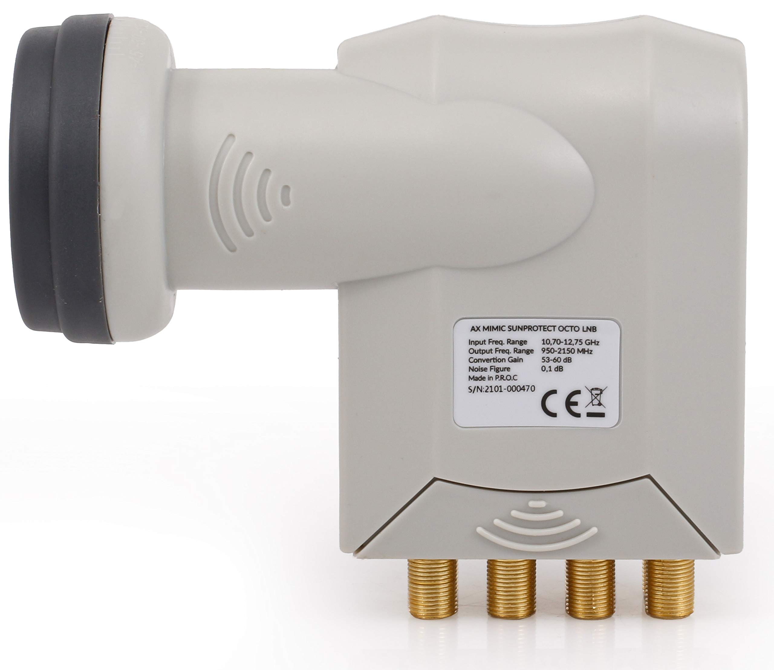 [Test 2xtrès bien*] AX Mimic Octo LNB Sun Protect (extrêmement froid et résistant à la chaleur -35 °C ~ 70 °C) avec filtre LTE, 8 participants, 0.1 dB, 8 ports, contacts plaqués or, avec protection