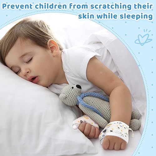 Miniatura 7 de Seematn 4 pares de guantes de succión de pulgar transpirables para niños pequeños que dejan de chupar los dedos de los dedos (3-6 años, dinosaurio)