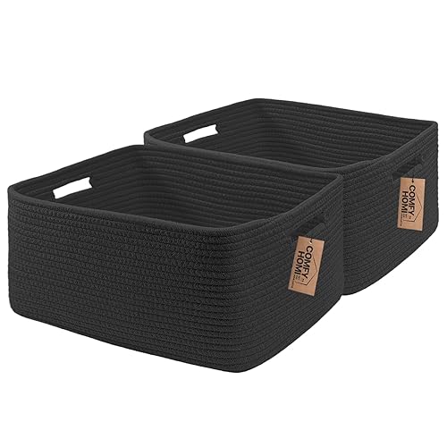 Miniatura 37 de COMFY-HOMI Paquete de 3 cestas tejidas de cuerda de algodón con asas para estantes, juguetes, libros, cesta de almacenamiento de ropa