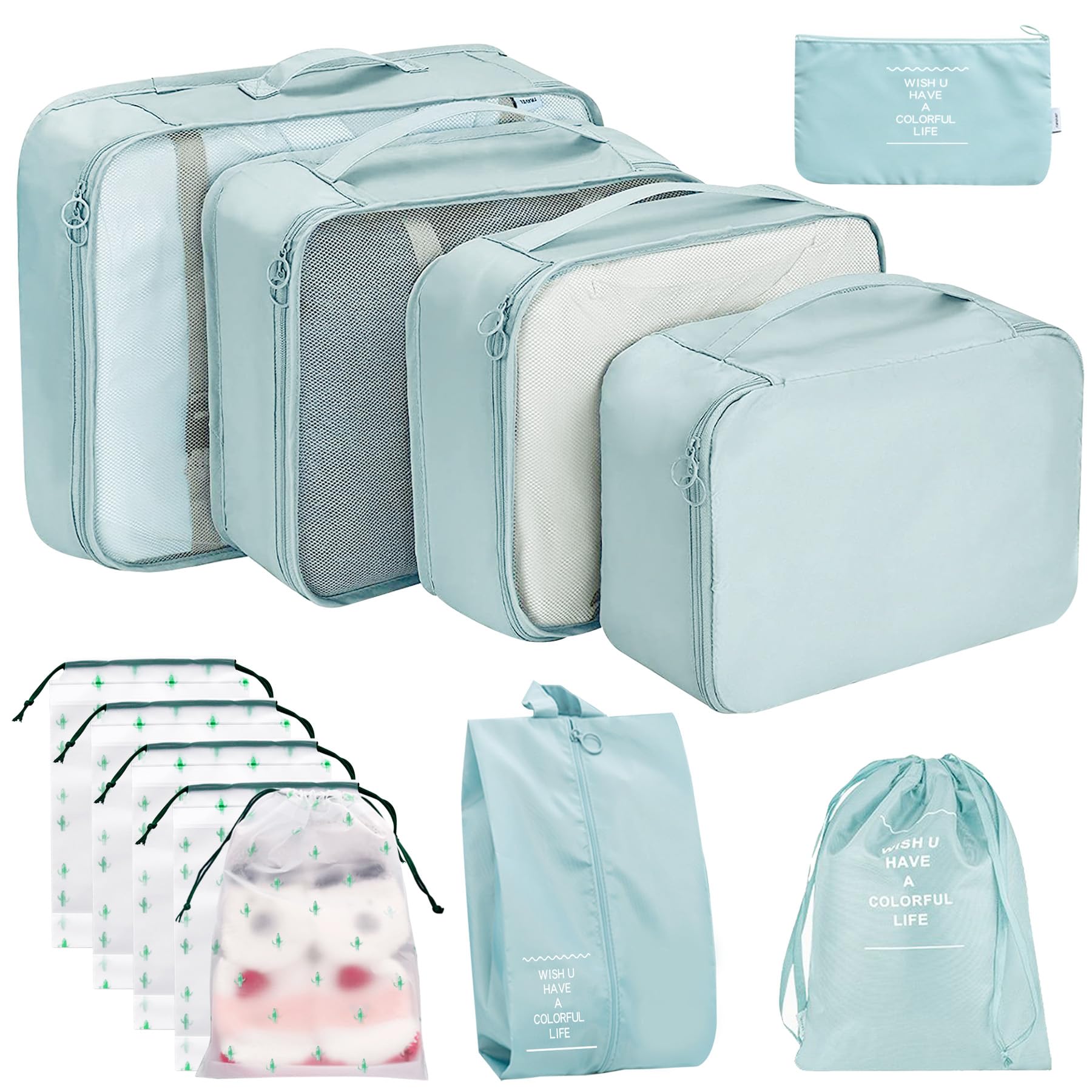 YORFULL Koffer Organizer Set, 12-Teiliges Packing Cubes Compression, Reise Organizer Packwürfel Kompression, Travel Essentials Organizer - Kosmetiktasche, Kleidertasche Packtaschen für Koffer
