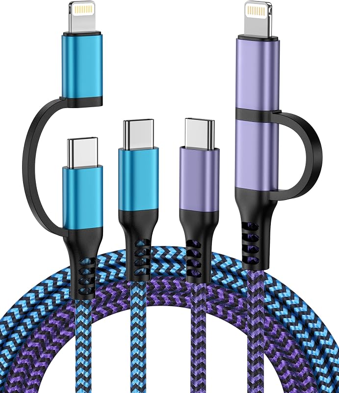USB C Multi Charging Cable, 6FT USBC to Lightning & USB-C Fast Charger Cord | 2 in 1 Braided Sync Cable for iPhone 17e/17 Air/16/15 Pro Max/14/13, iPad, Samsung Galaxy S26/S25/S24, Pixel, Android Devices