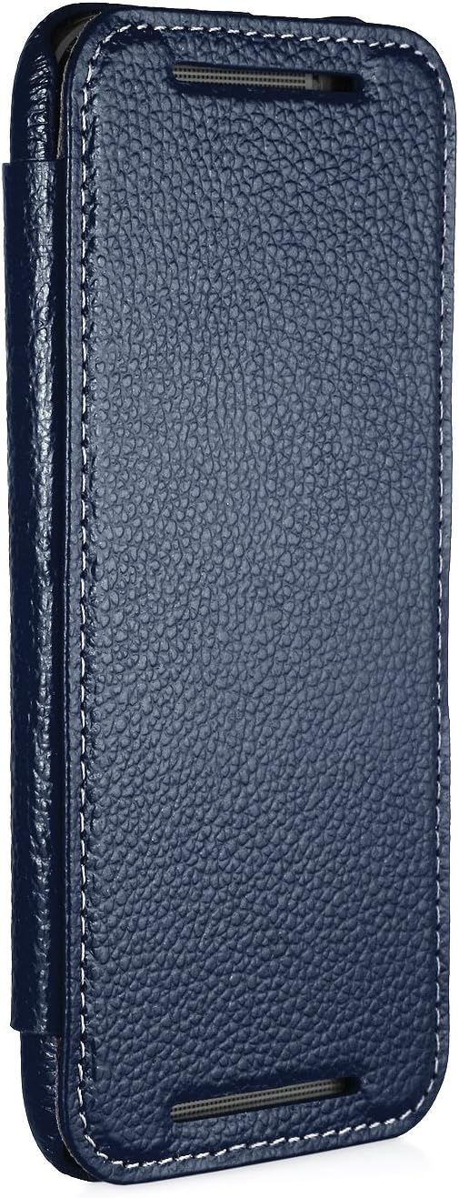 StilGut® Book Type, Leather Case for HTC One M8 & M8s, Navy Blue