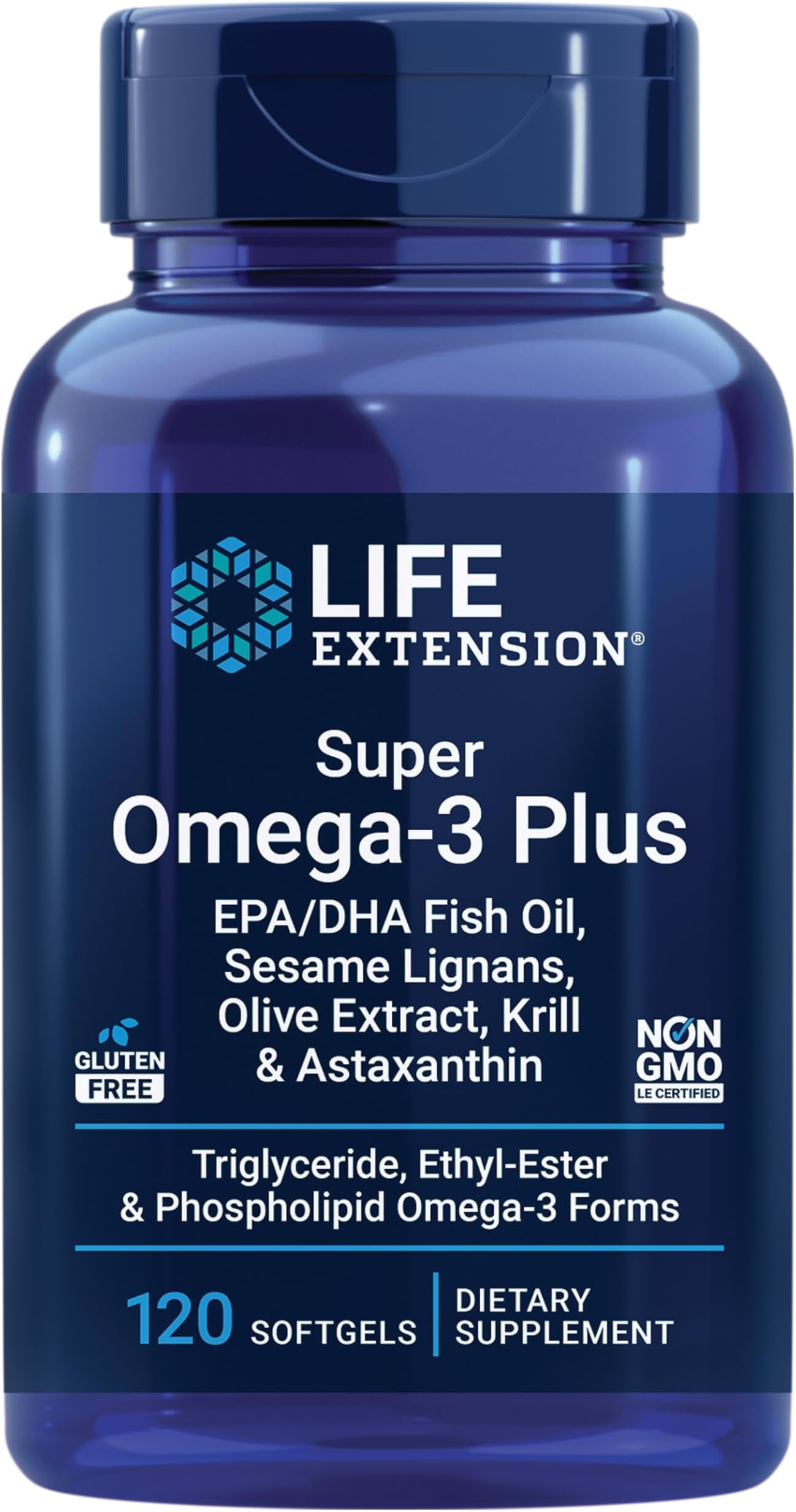 Life Extension Super Omega-3 Plus EPA/DHA Fish Oil, Sesame Lignans, Olive Extract, Krill & Astaxanthin - Heart, Brain & Joint Health Support - Gluten-Free, Non-GMO - 120 Softgels