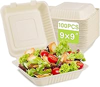 Vista 10 de greensight Contenedor de comida compostable para llevar de 6 x 6, paquete de 100 recipientes desechables de almeja para alimentos, cajas