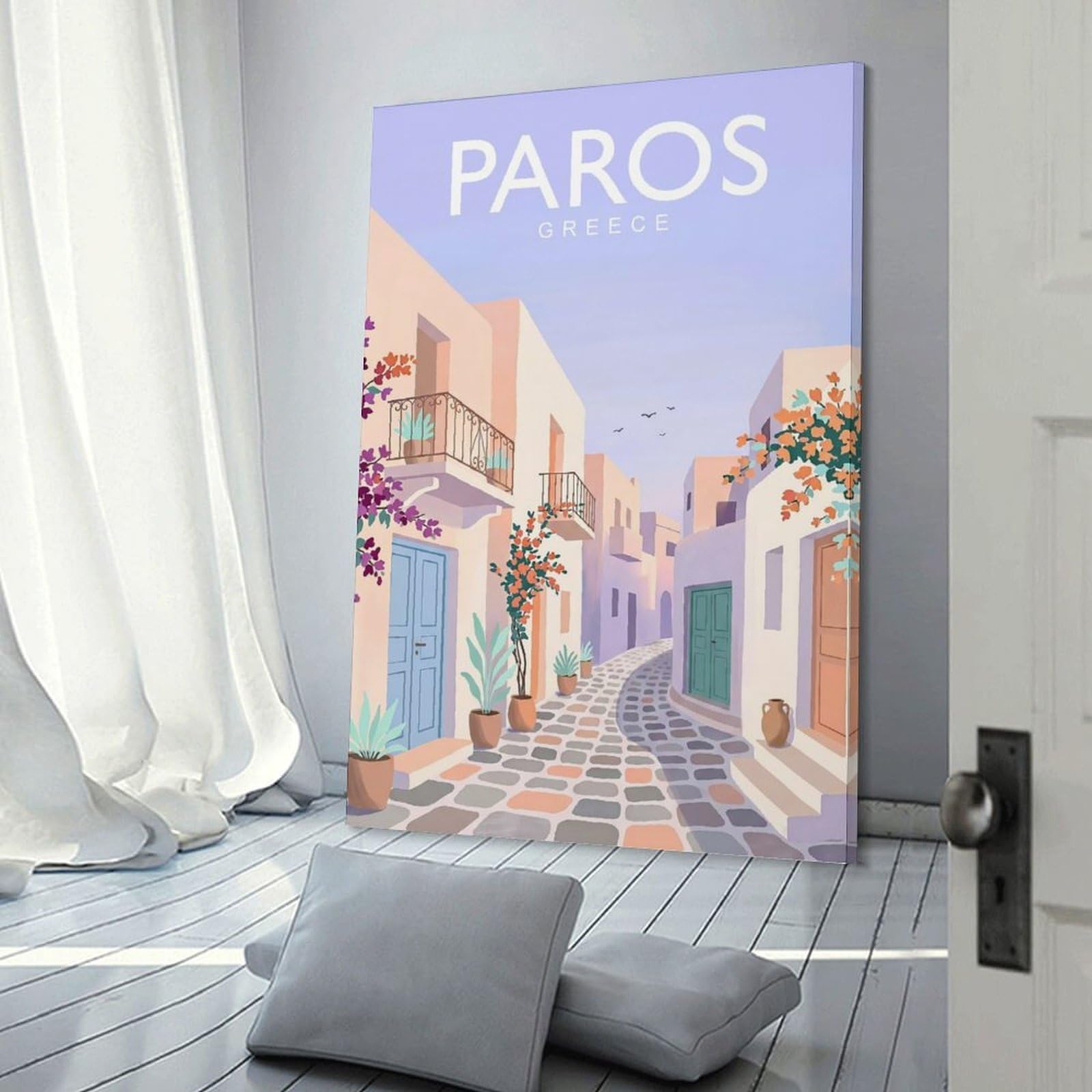 Junmoney Canvas Art Print Paros Greece, 24x36inch(60x90cm), for New Homes, Bedrooms Or Workspaces, Thoughtful Wall Decor for Art Lovers