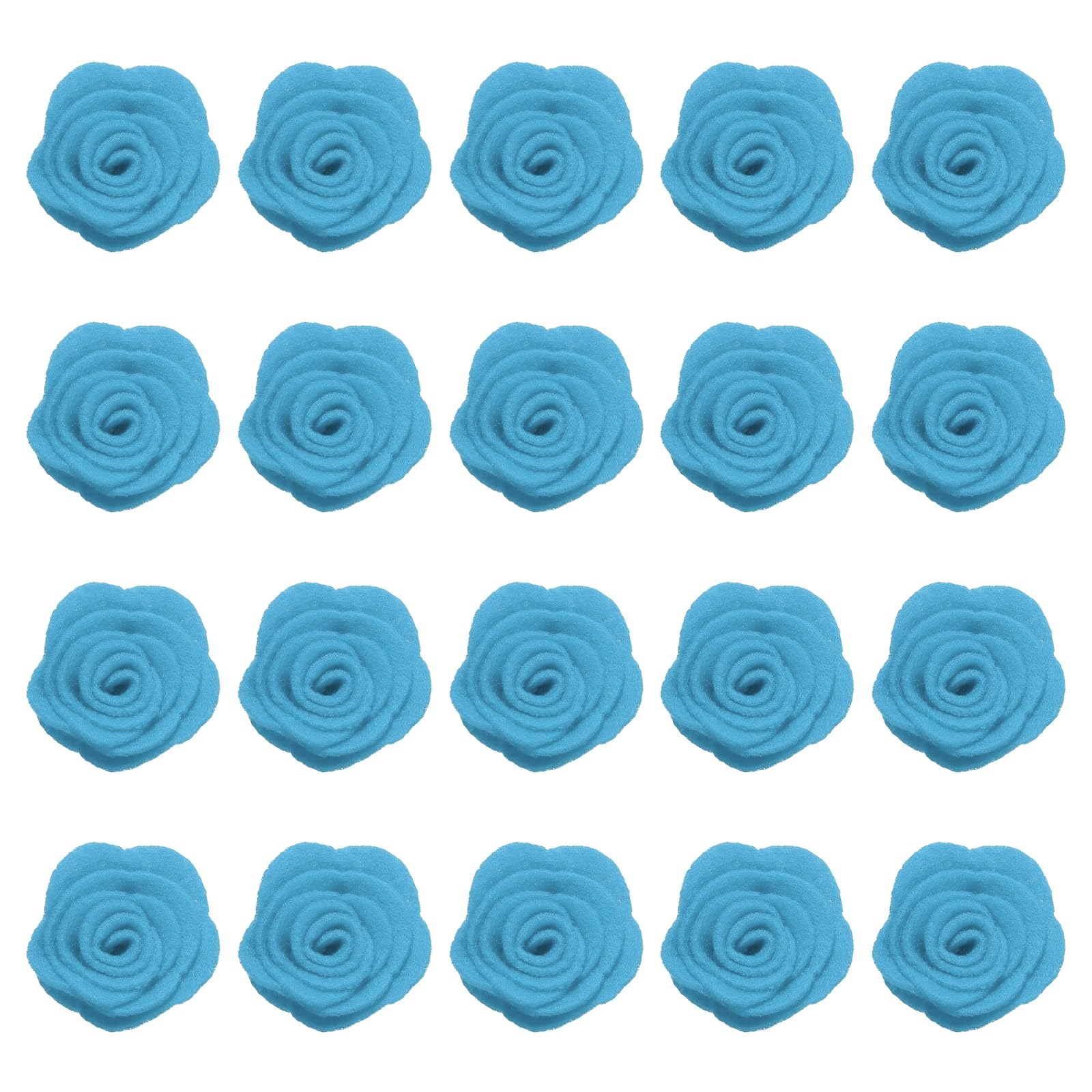 sourcing map 20Pcs Felt Fabric Flowers Embellishments, 1.57" Nonwoven Camellia Sewing Appliques Ornament Artificial Flower Heads for DIY Wedding Party Scrapbook Hair Decorations, Lake Blue