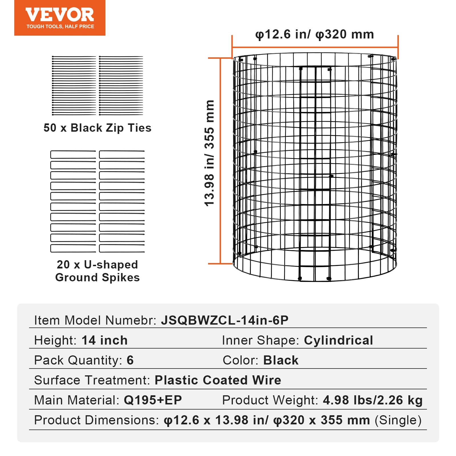 VEVOR Gabbia per Protezione Piante 6 Pacchetti, Diametro 32cm Altezza 35,56cm, Kit per Protezione Piante da Esterno Rete Metallica per Piante da Esterno, per Fiori Verdure, da Giardino Cortile Orto