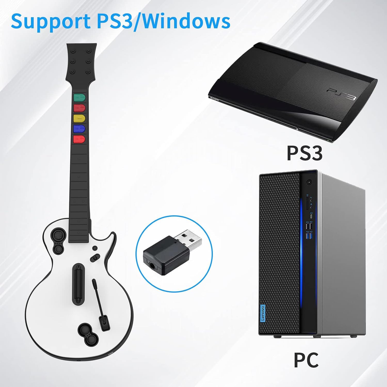 ギターヒーロー クローンヒーロー 互換 コントローラー PC PS3 Amazon.com: DOYO PC Guitar Hero Controller, Wireless PS3/PC Guitar
