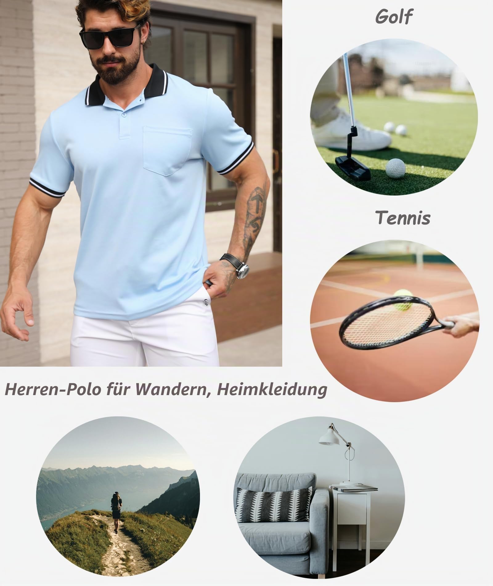 JACKETOWN 5er Pack Poloshirt Herren Kurzarm Atmungsaktiv Poloshirt Leichtes Golf Polohemd Set Arbeit Polo T Shirt mit Brusttasche