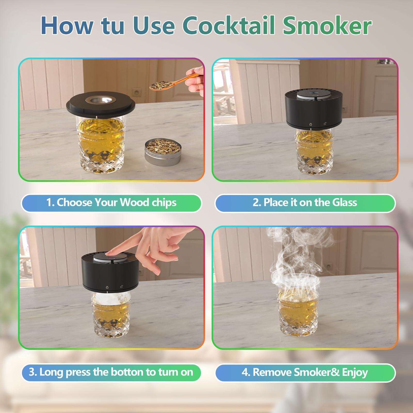 Kit Fumoir électrique Pour Cocktails Et Whisky - 6 Saveurs De Copeaux De Bois (chêne, Pomme...), Rechargeable USB - Cadeau Pour Amateur De Spiritueux - 3