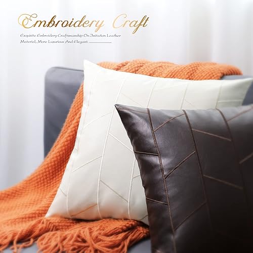 Miniatura 139 de BRAWARM Fundas de almohada de piel sintética de 18 x 18 pulgadas, fundas de almohada de cuero negro, paquete de 2, almohadas decorativas de cuero