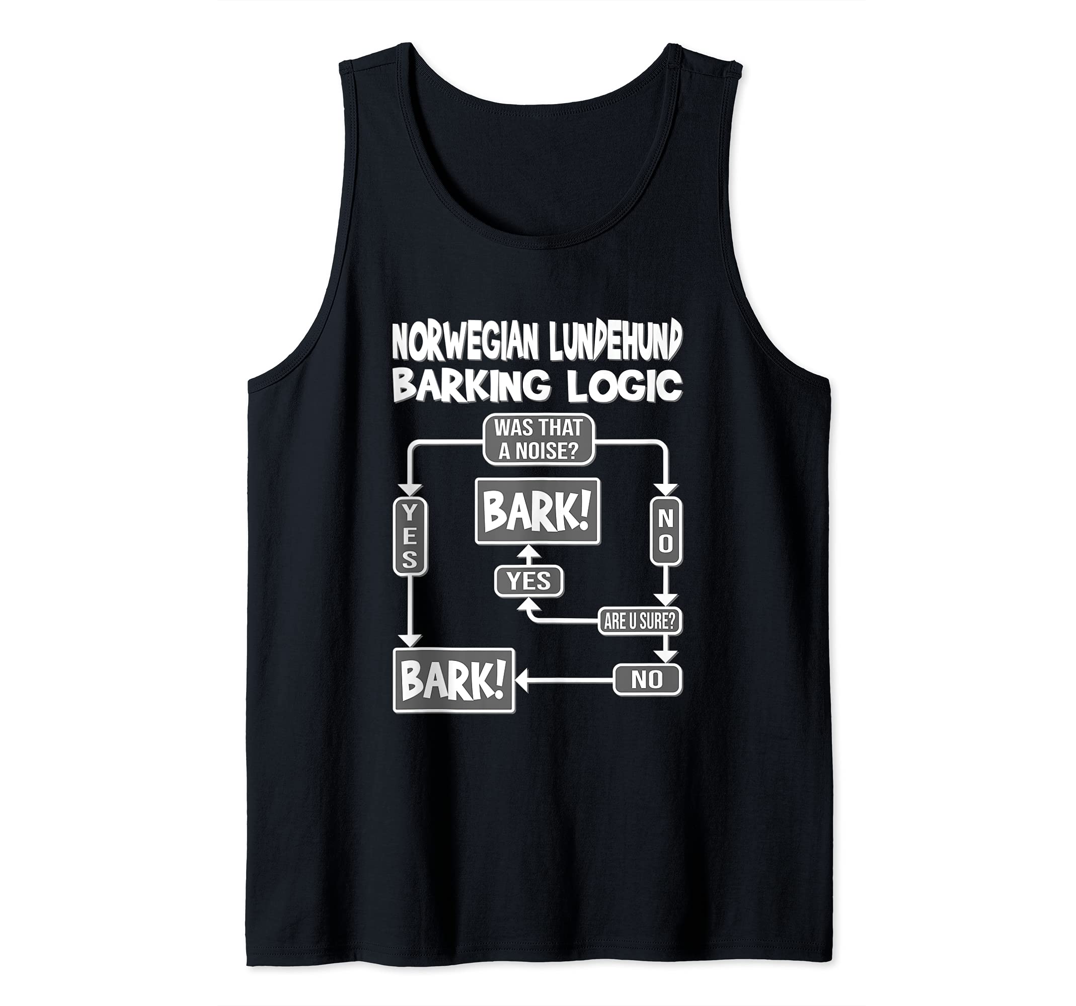 Dog Barking Logic, funny dog gift, Funny Norwegian Lundehund Tank Top, Black, S
