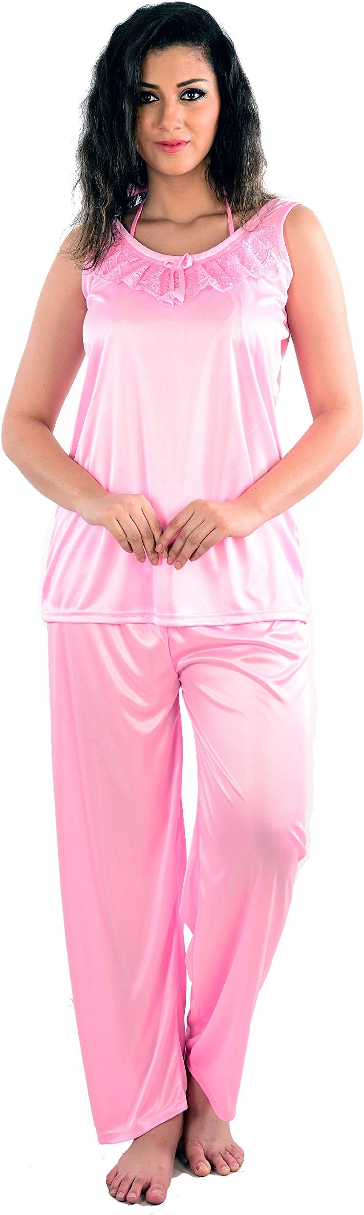 Women's & Girl's Satin Plain/Solid Night Suit Set Pack of 1 (SL050_Baby Pink_Medium)