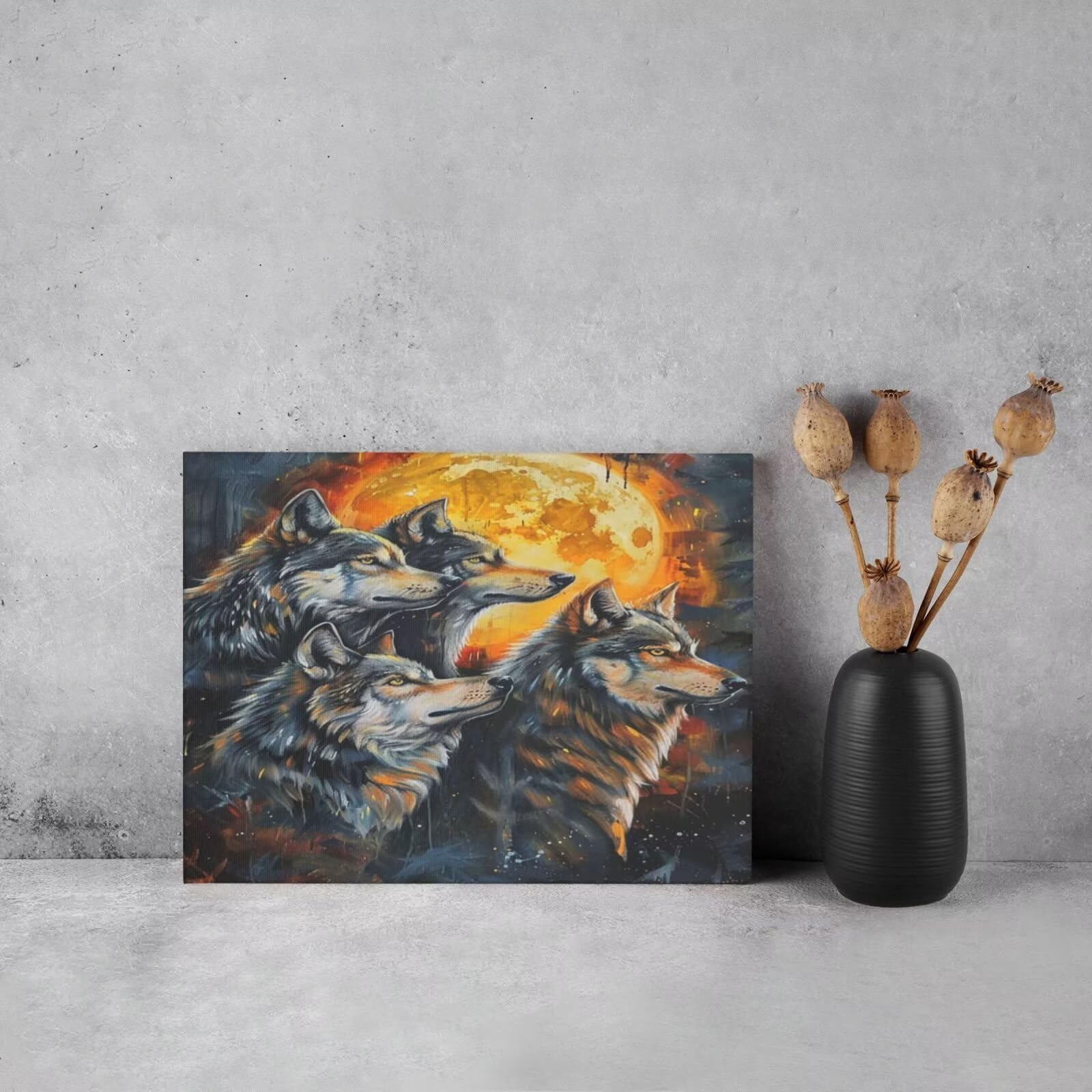 Malen nach Zahlen MK240 Malen-nach-Zahlen-Set für Erwachsene, Motiv: Wolf, Mond, Malen nach Zahlen für Anfänger, Acryl-Peinture a Numero mit 6 Pinseln, DIY-Ölgemälde, Kunst-Bastelsets für