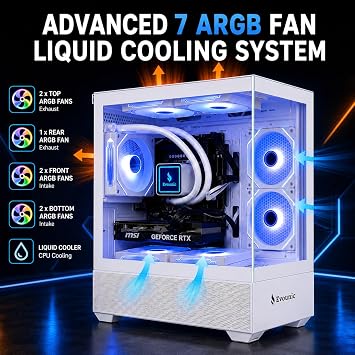 Gaming Desktop PC Computer Liquid Cooled 12-Core Processor, GeForce RTX 4060 GDDR6, 64GB RAM, 512GB NVMe SSD + 1TB HDD, WiFi 6 & BT 5.4, 7 ARGB Fans, 650W PSU, Windows 11