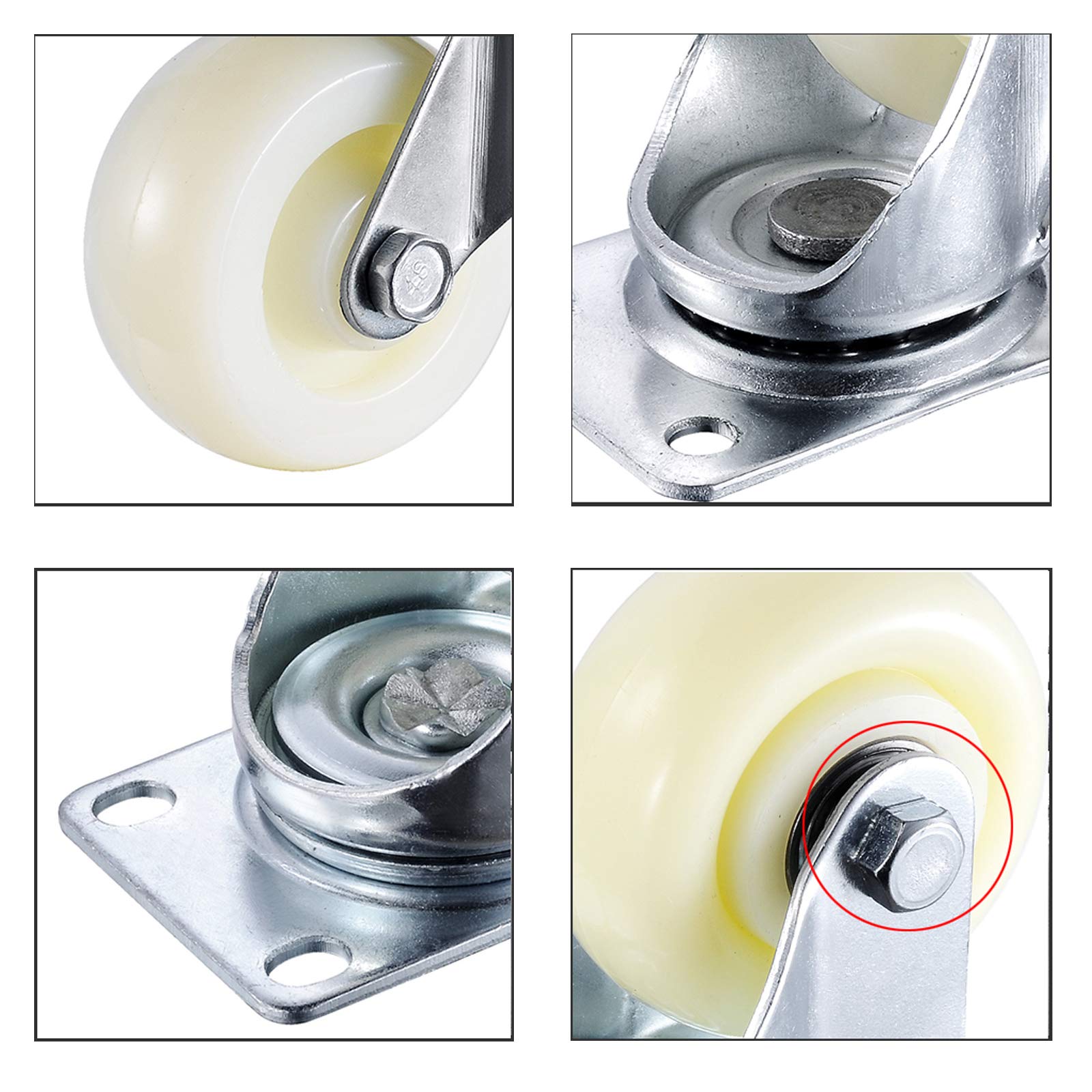 Ruote per carichi Pesanti Ruote girevoli Ruote industriali in Nylon Carrello Ruote per mobili Ruote Piatte Doppi Cuscinetti Parti di Ricambio 4 Pezzi (Freno 76 mm) (Universale 76 mm)