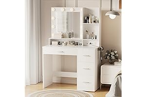 YESHOMY White Bedroom Vanity with Lighted Mirror and 4 Storage Drawers