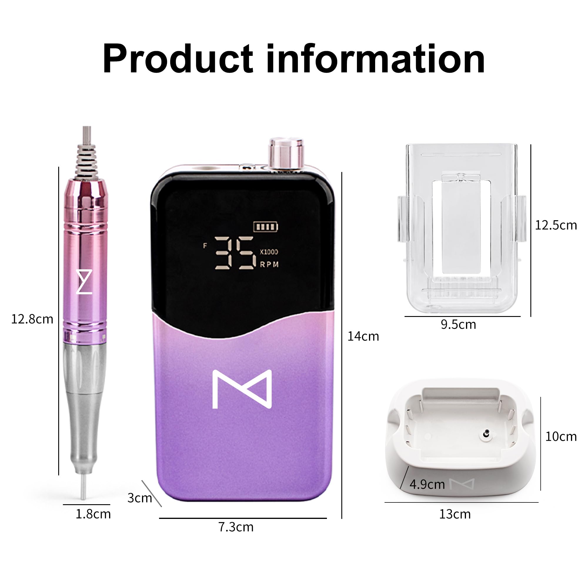 M Mase- Perceuse à ongles professionnelle sans noyau 2 en 1, 35000 RPM (Or)