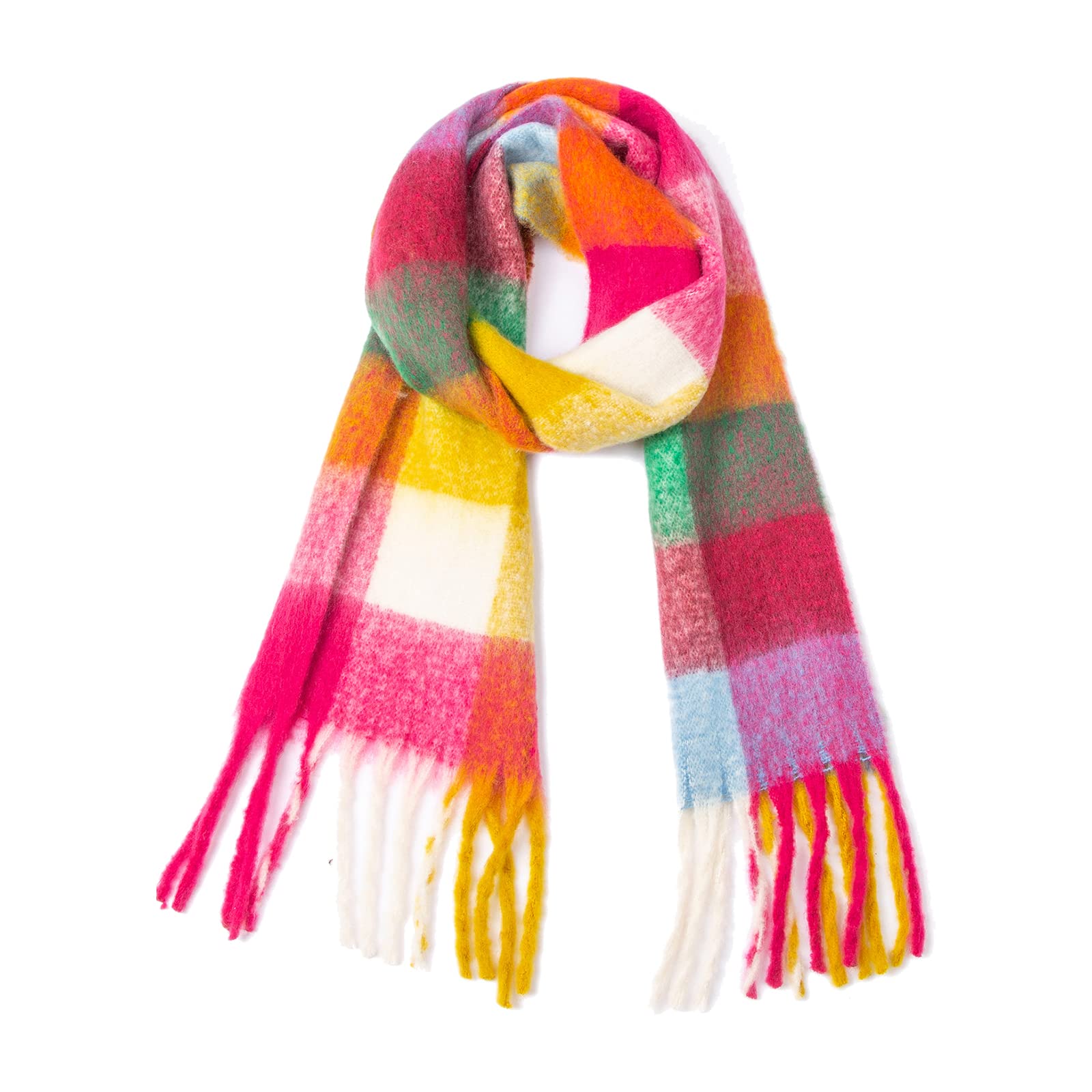 SHOHOKULarge Chunky Plaid Scarf Coloured Checked Oversized Scarf Tassel Soft Fall Winter Thick Warm Shawl Women