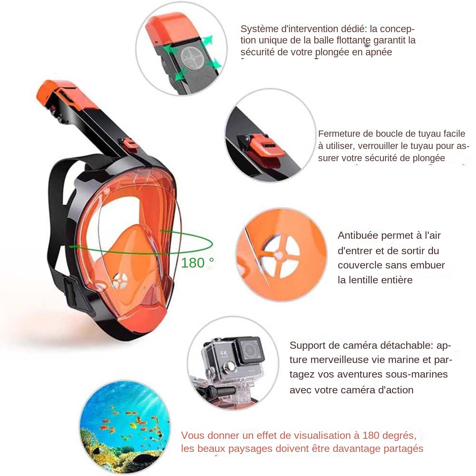 Máscara de Buceo Integral | Máscara de Snorkel con Vista Panorámica,Equipo de Respiración Automático de Drenaje para Buzos y Viajeros