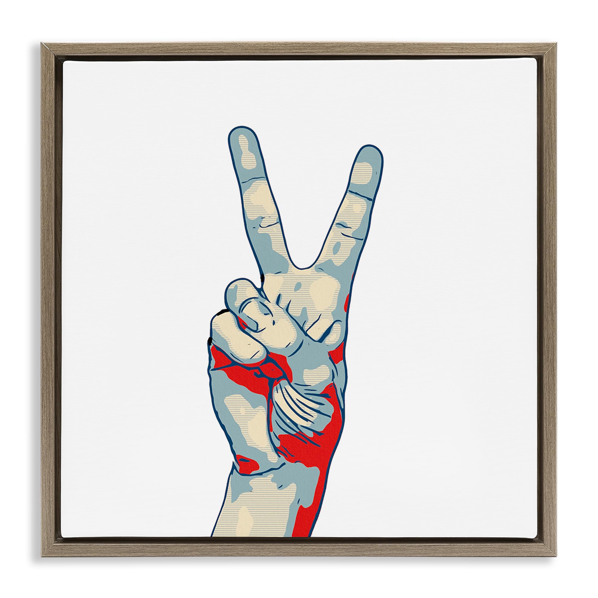 Stupell Industries 'Pop Style Peace Gesture', Floating Frame Canvas Art, Brown, 18 x 18 Inches, Easy to Hang and Sturdy, Made in USA, by Kim Curinga
