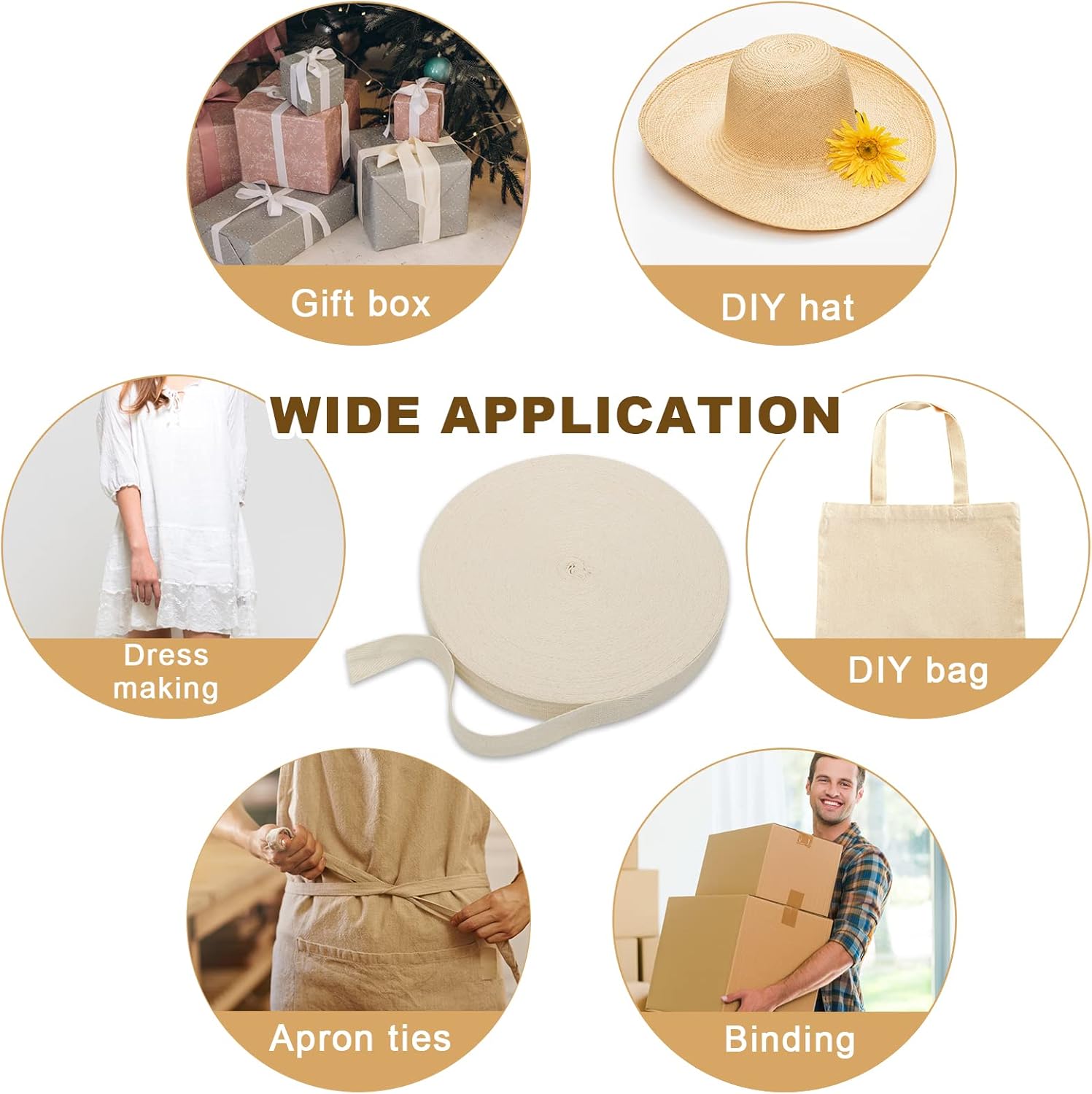 Coitak Cotton Twill Ribbon, 54.7 Yards Binding Ribbon Webbing Tape Trimming for Packing Garment Accessories Handmade DIY