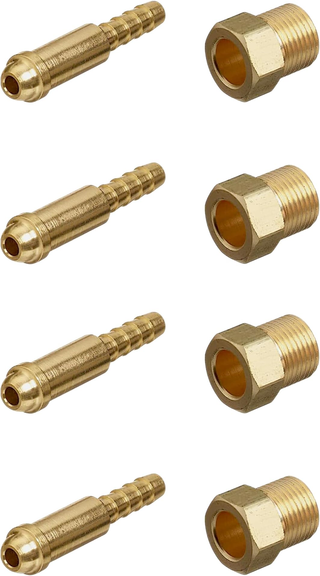 Argon Nut & Nipple Set with 1/4" Hose Barb – MIG & TIG Inert Gas Welding Fittings – CGA-032 B Size – 4 Sets (Brass)