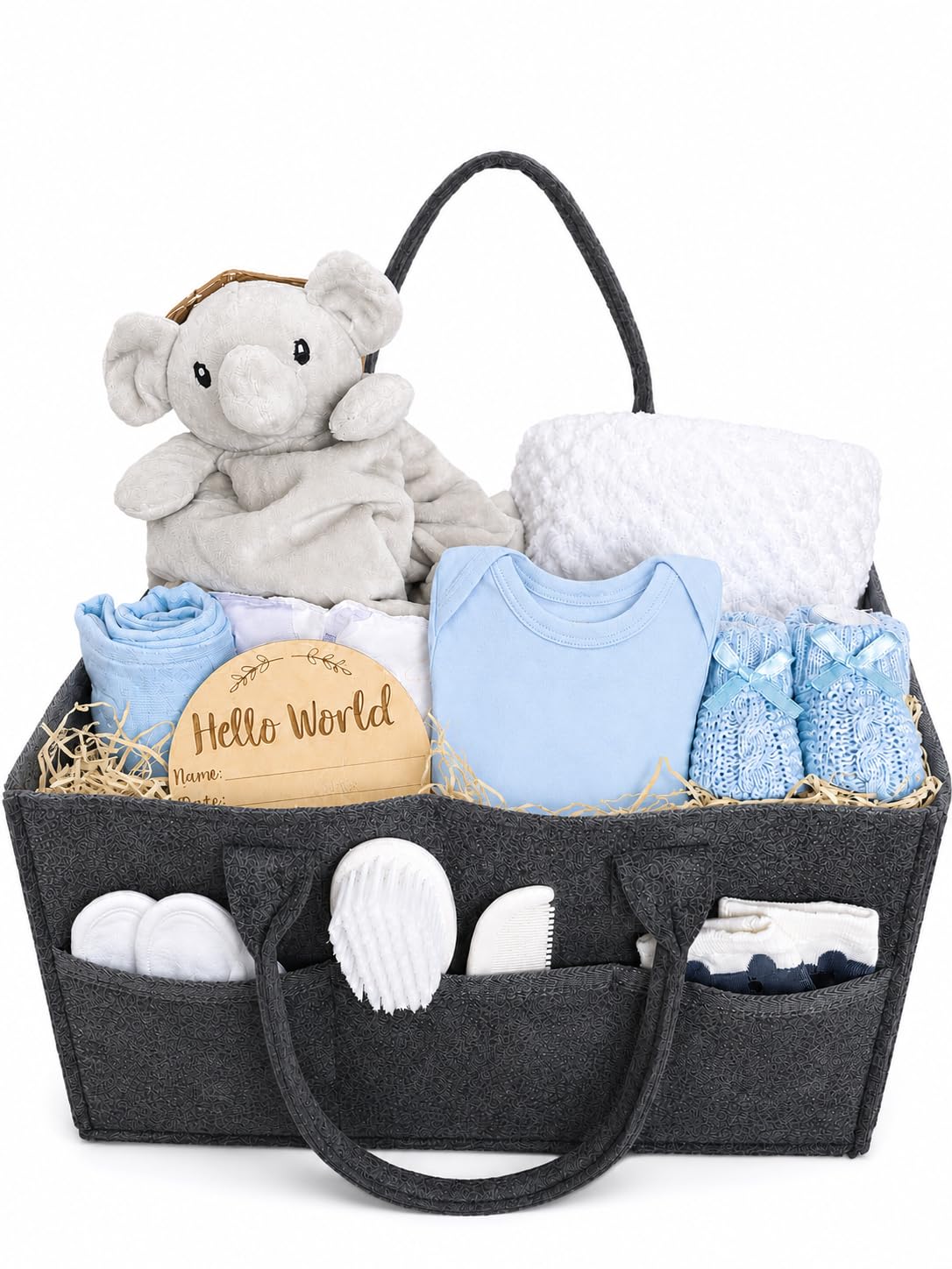 Little ts Hampers 11 Piece Nappy Caddy Gift Hamper for Boys, Newborn Baby Gift Set with Baby Essentials