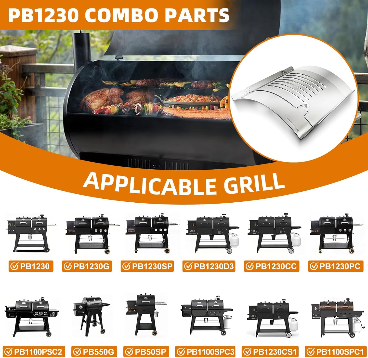 Replacement Flame Broiler Kit for Pit Boss Grills with Slide Cover and Bottom Plate - Compatible with Models PB1230,PB600PS1, PB1100PSC Series, PB550G, PB500SP Gas and Pellet Combo Grill Parts