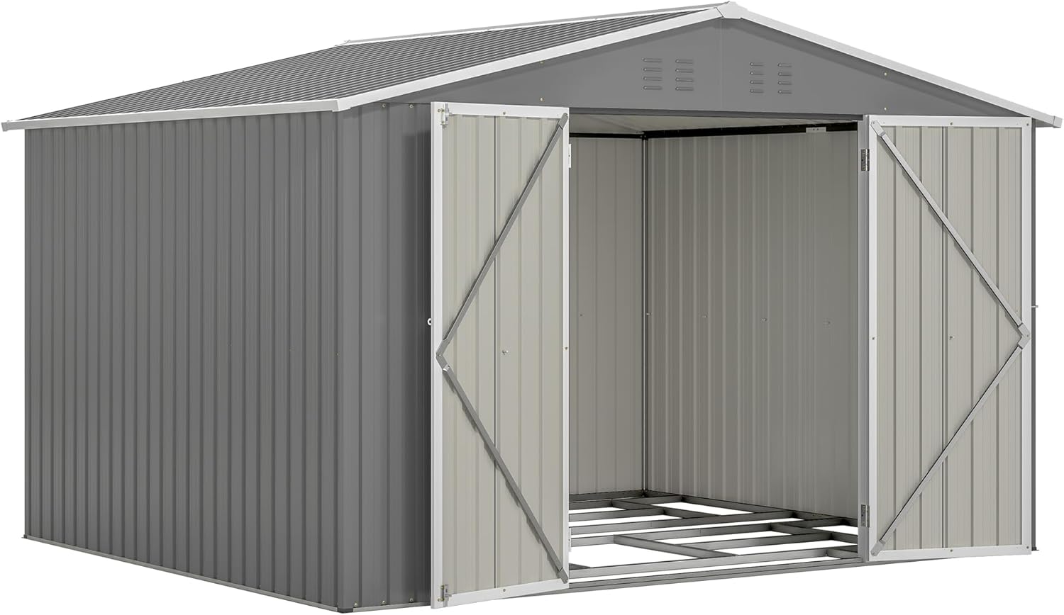 10x8FT Sheds & Outdoor Storage Shed with Floor Frame Metal Shed Included Double Air Vents & Lockable Door Foundation Steel Garden Tool Shed with Waterproof Roof Ideal for Backyard Patio Gray