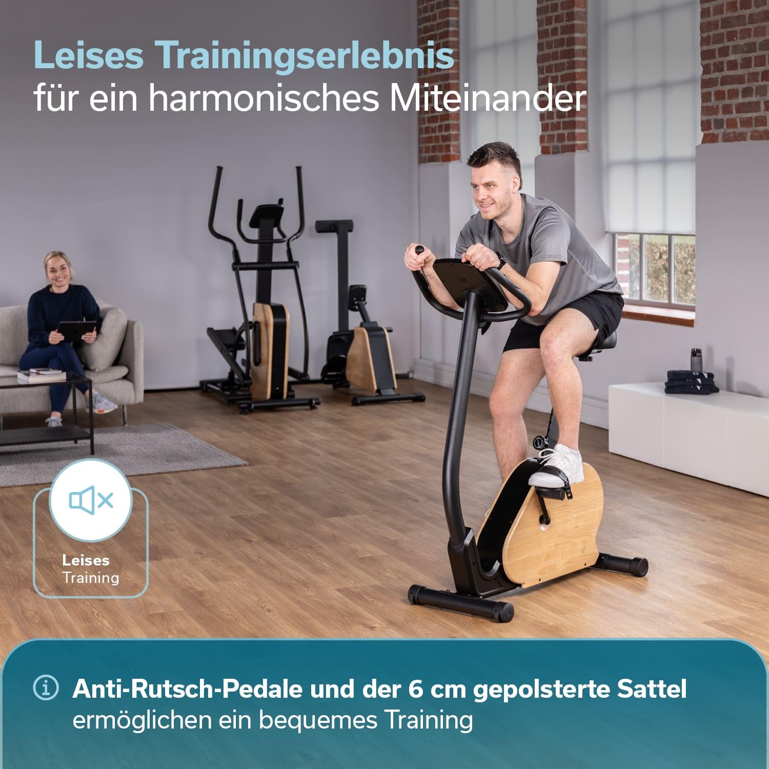 Skandika Ergometer Treliv P8 | Heimtrainer aus Eisen mit MDF Holz, Magnetbremse 32 Stufen, LED Display, 22 Programme, Sattel & Lenker verstellbar, Bluetooth Kinomap App kompatibel, bis 120 kg