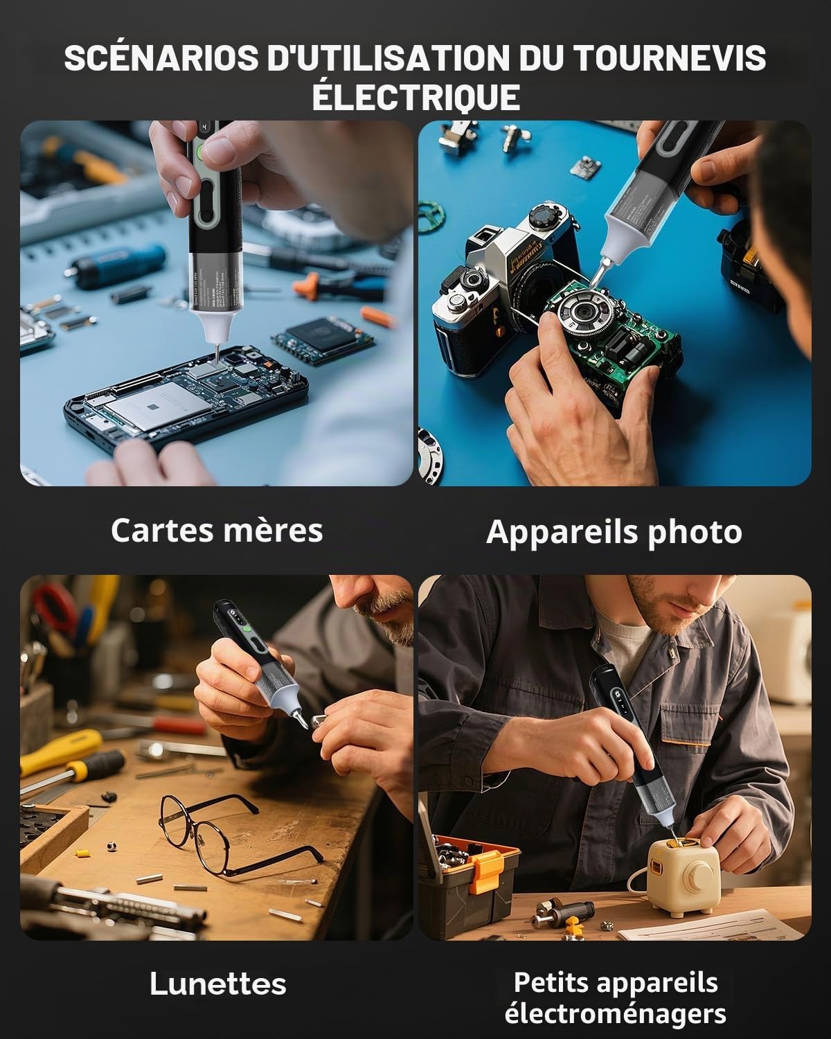 Mini Tournevis électrique 36 en 1 set de tournevis de précision avec embouts H4, H6.3, 4 couples, 1500 mAh, outil de réparation pour téléphone portable, lunettes, montres, ordinateur portable